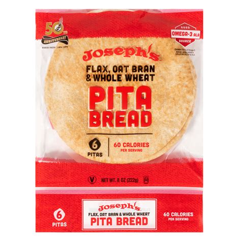 Joseph's Low Net Carb Flax Pita Bread, 1 Pack, 6 Count, 8oz - Walmart.com