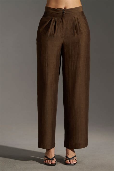 Buy Brown Wide Leg Pleated Trousers for Women | House of Sava