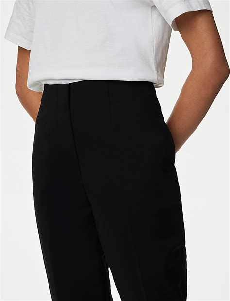 Buy Cotton Blend Slim Fit Cropped Trousers at Marks & Spencer