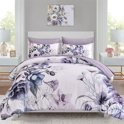 Amazon.com: Luxudecor Floral Comforter Set Queen Size 7 Piece, Purple ...