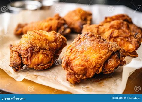 Deep-fried Chicken Thigh Pieces on Parchment Paper Stock Image - Image ...