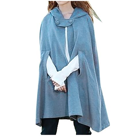 Winter Adult Women's Hooded Cape Poncho Mid-Length Wool Blend Cloak ...