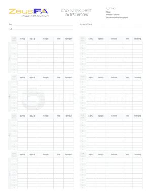 Fillable Online DAILY WORK SHEET A Product of ZEUS Scientific Inc IFA ...