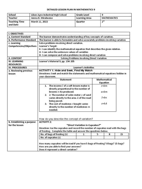 Mathematics 9 Lesson Plan 的图像结果