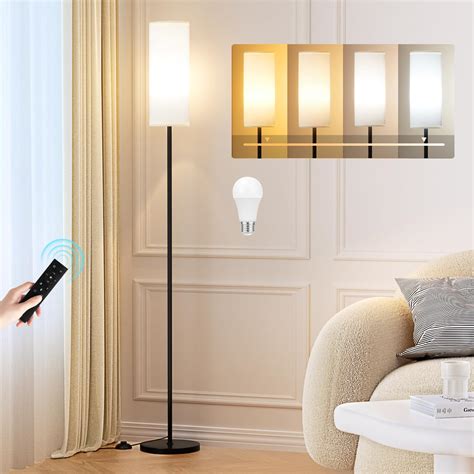 Floor Lamp for Living Room - White Linen Lamp Shade LED Tall Standing ...