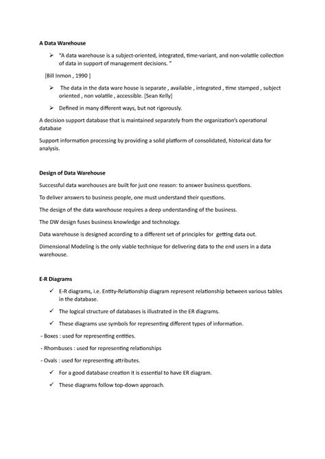 DATA Warehouse - ER Model - A Data Warehouse “A data warehouse is a ...