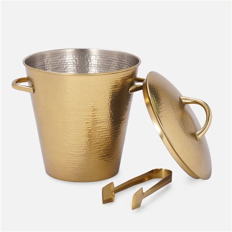Shop Gold Matt Finish Hammered Metal Ice Bucket with Lid and Tong - at ...