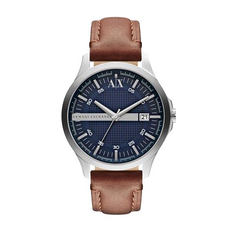 Buy Armani Exchange Leather Analog Blue Dial Men Watch-Ax2133, Brown ...
