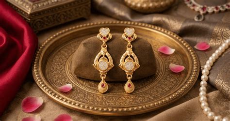 Antique Golden Ruby Dangle Earrings for Women | Zorele
