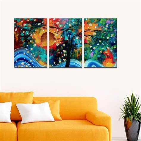 wallmantra Abstract Designer Tree Scenery Wall Painting / 3 Pieces ...
