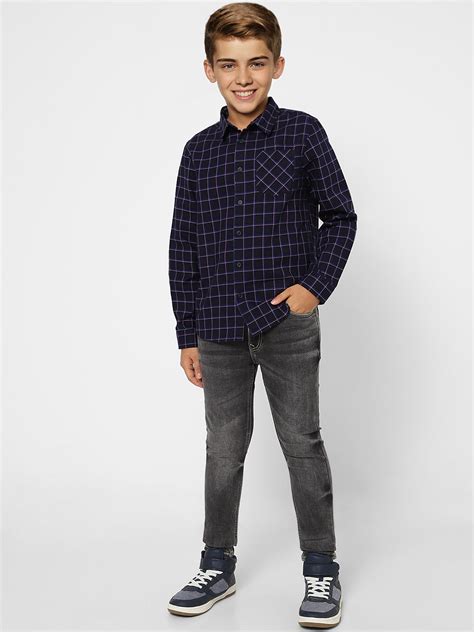 Buy Boys Navy Blue Check Full Sleeves Shirt Online in India at Jack ...