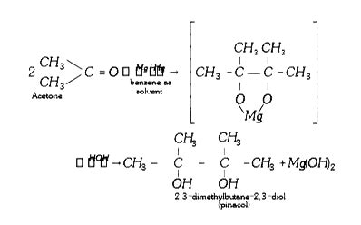 Ketones reacting with Mg-Hg over water give