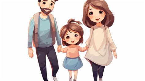 Happy family portrait cute little girl with mom and dad cartoon ...