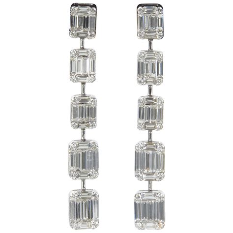 Emerald Cut Illusion Diamond Dangle Drop Earring at 1stDibs | emerald ...