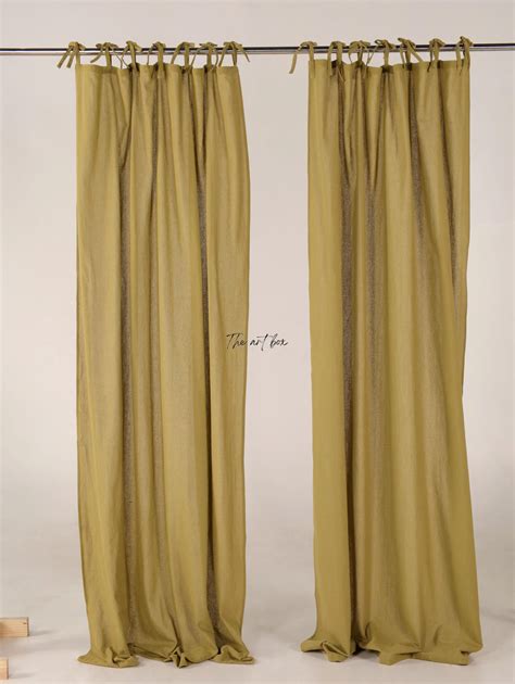 Olive Cotton Tie Top Curtains- 2 Panel set