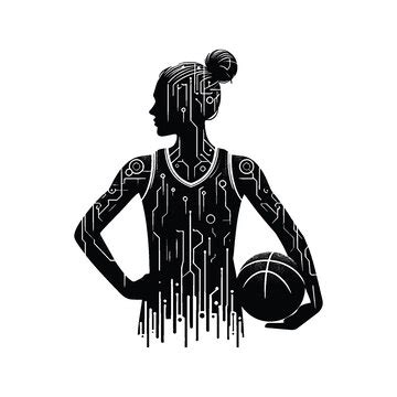 Basketball female player in cyberpunk pattern illustration emblem ...