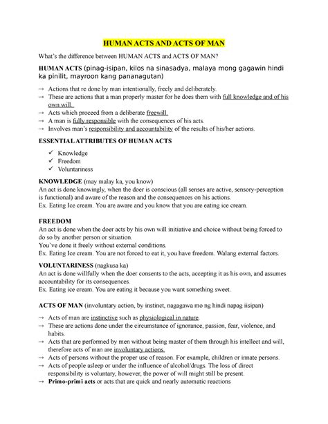 Ethics - Human Act - HUMAN ACTS AND ACTS OF MAN the difference between ...