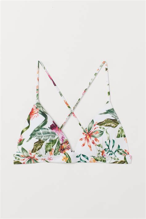- Push-up triangle bikini top - White/Floral - Ladies | H&M IN