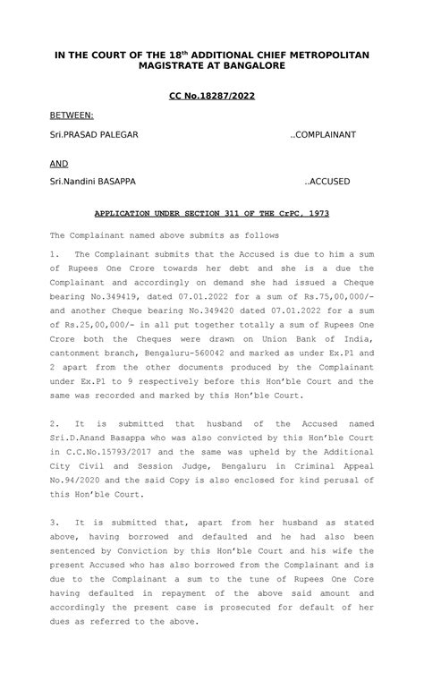 3rd Party Affidavit Summary for Criminal Law - Bangalore Court Cases ...