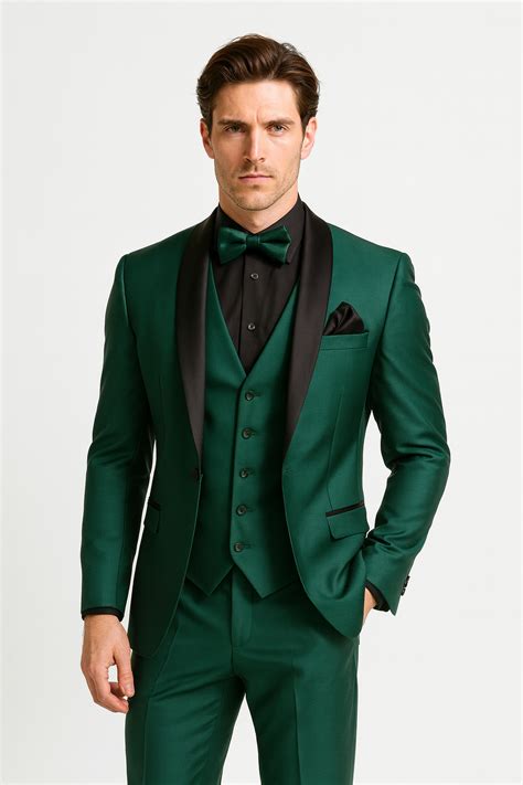 34 Mens Emerald Green Tuxedo with Black Satin Shawl Lapel – 3 Piece ...