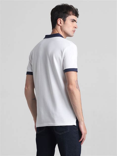White Colourblocked Cotton Polo T-shirt