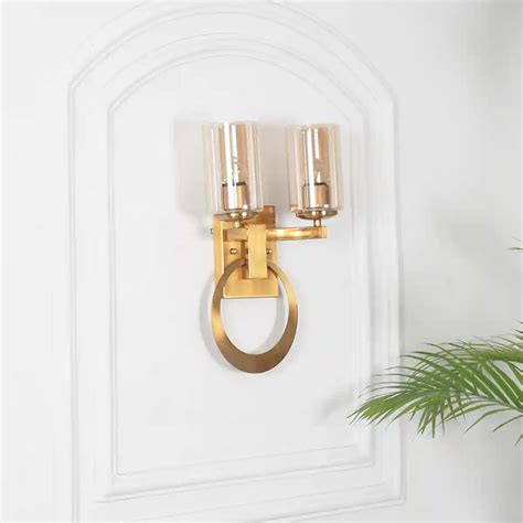 PEGASUS 2 Light Wall Fitting in Brass Finish With Amber Glass Shade ...