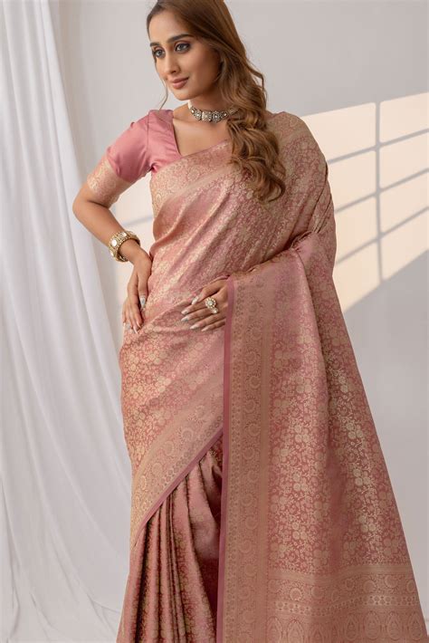 Gulnar Pink Satin Saree – Varyam