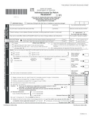 Hawaii N-11 Individual Income Tax Return - Blank Fillable Template ...