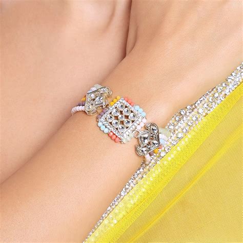 Buy Zaveri Pearls Set of 2 Multi Color Multistrand Beaded AD Crescent ...