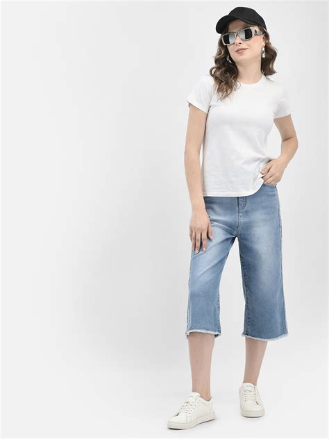 Blue Crop Length Straight Jeans – Crimsoune Club