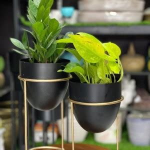 Root Bridges 6" Alle Metal Planters With Stands (Pack of 2) Plant ...