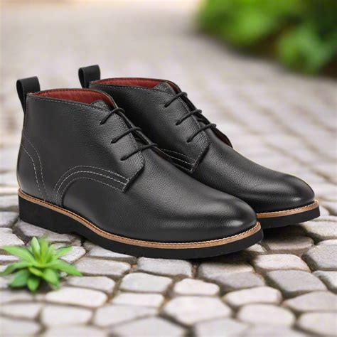 Black Genuine Leather Semi-Formal Ultra Light LaceUp Boots with Antisk ...