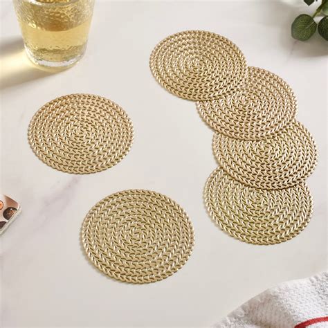 Gold Round Coaster Set Of 6 Online - Premium Coaster | Nestasia