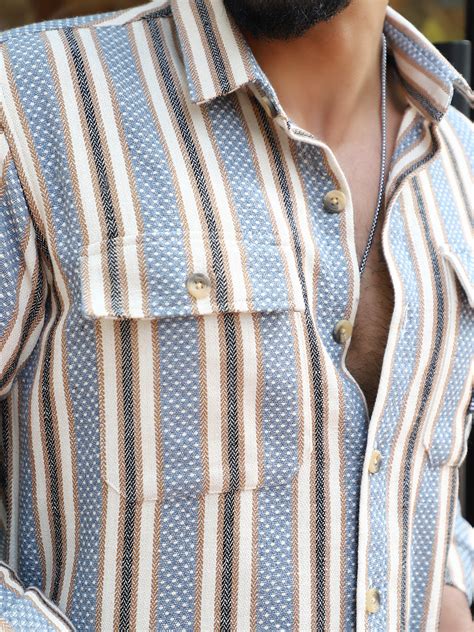 Santorini Blue Stripe Full Sleeve Shirt | Jimmy Luxury