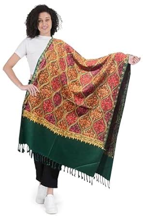Buy MANRA Women Solid Woolen Kashmiri Full Embroidery Work Shawl (SC ...