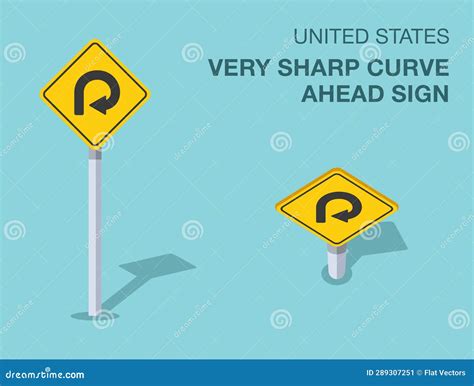 Isolated United States Very Sharp Curve Ahead Sign. Front and Top View ...