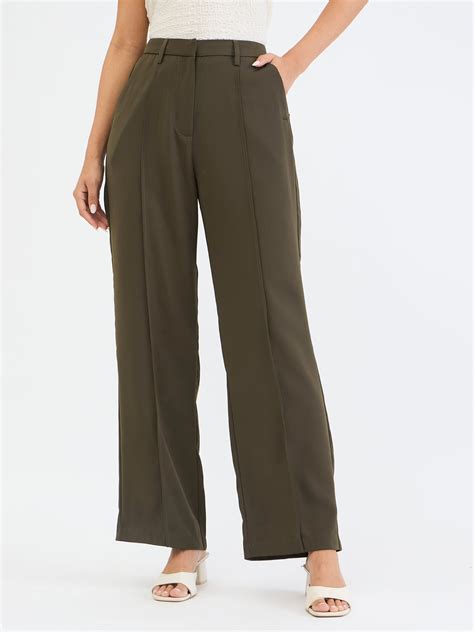 Shop Elle Women Green Flared Fit Solid Trouser Online – Iconic India