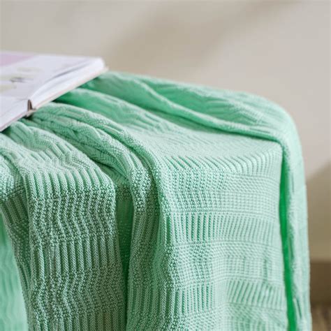 Mint Chevron Knitted Throw Online - Premium Throw Blanket | Nestasia