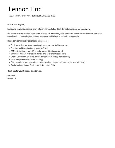RN-Infusion Cover Letter | Velvet Jobs