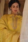 Buy Yellow Kurta Chanderi Band Set For Women by KARAJ JAIPUR Online at ...