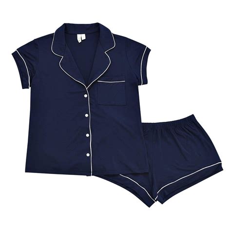 Women’s Short Sleeve Pajama Set in Navy with Cloud Trim | Short sleeve ...