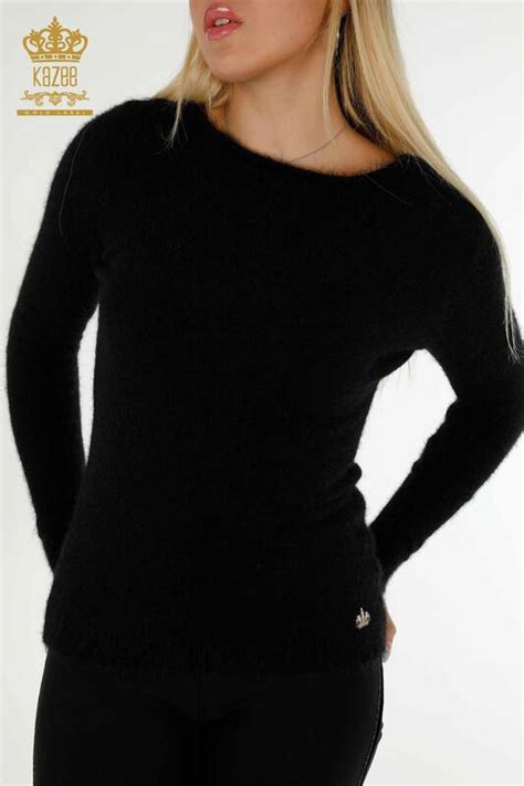 Wholesale Women's Knitwear Sweater with Logo Angora Black - 18432 | KAZEE
