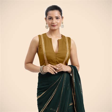 Veena Bronze Gold Sleeveless Saree Blouse with Gota Lace for Parties ...