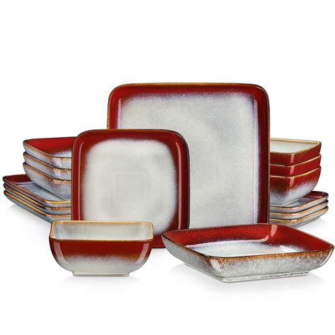 Reactive Glaze Square Dinnerware Set | Stern 16 Piece Stoneware Set ...