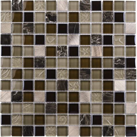 Buy Modern Uniform Squares Black Brown Beige Glass Stone Mosaic Tile ...