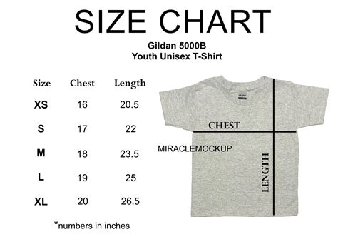 Size Chart Gildan 5000B Youth Mock up Shirt Youth Tshirt Sport Grey ...