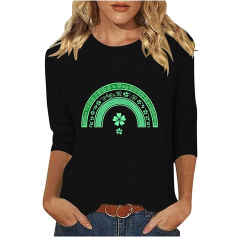 lcziwo St Paddy Day Shirts for Women 3/4 Sleeve Shamrock Printed T ...