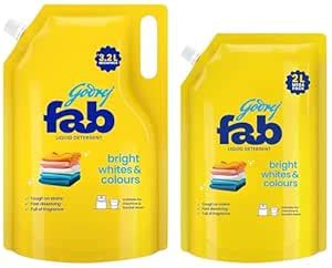 Godrej Fab Liquid Detergent Refill Pouch for Machine Wash (2L + 3.2 L ...