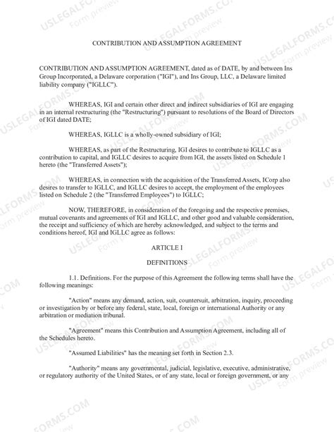 District of Columbia Contribution and Assumption Agreement - direct and ...