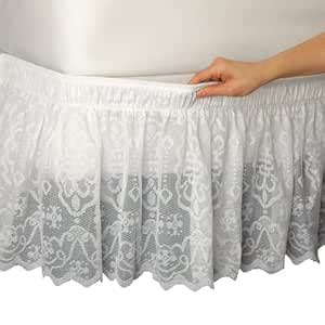 Buy Lace Trimmed Bed Wrap Ruffle Bed Skirt, White, Queen/King by ...